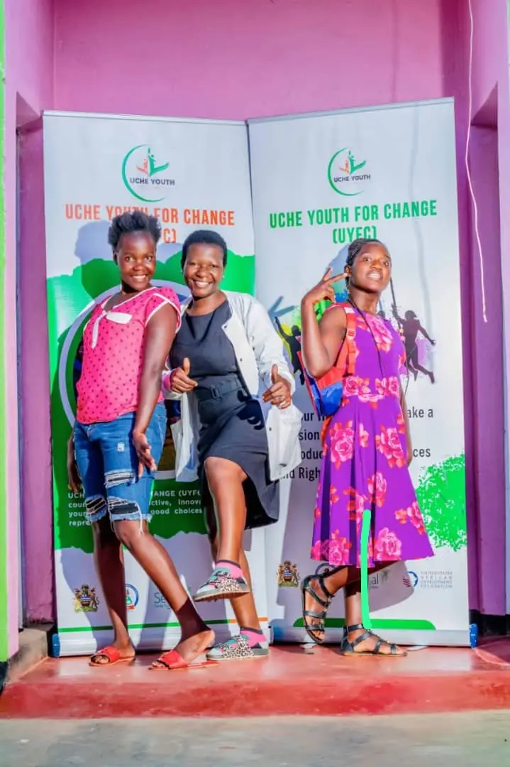 Young women smiling together at a My Choice, My Future session in the clinic space